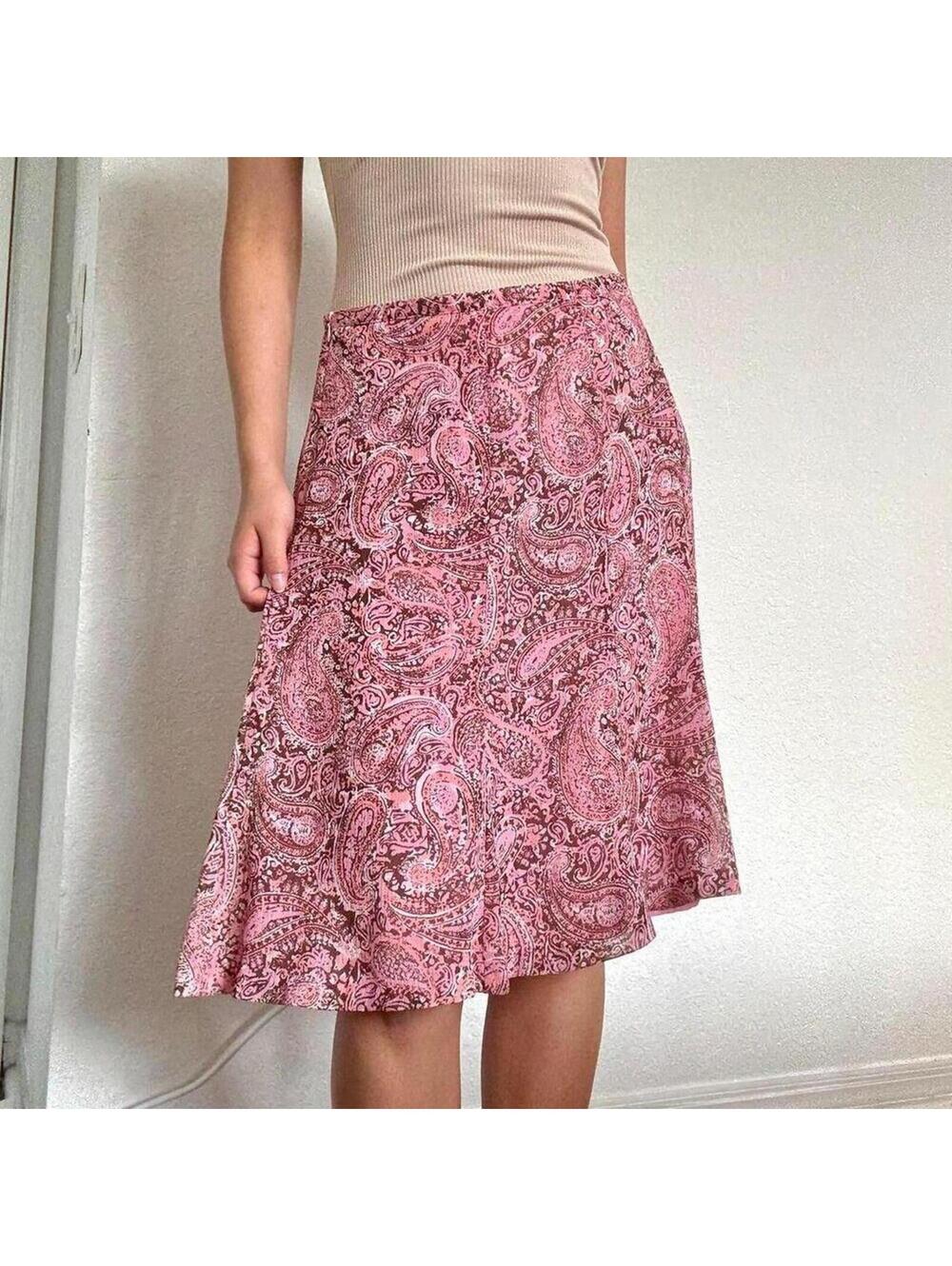 Y2K Pink Paisley Midi Skirt Jaclyn Smith